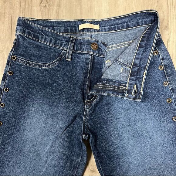 NWOT vintage y2k forever 21 flare jeans goldtone grommet accents sz S stretchy - Picture 6 of 12